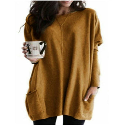Women Tunic Tops Long Sleeve Crew Neck Casual Loose Fit T Shirts with Pocket 1