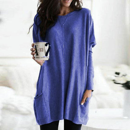 Women Tunic Tops Long Sleeve Crew Neck Casual Loose Fit T Shirts with Pocket