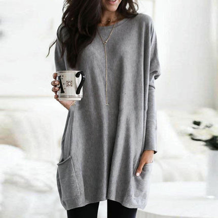 Women Tunic Tops Long Sleeve Crew Neck Casual Loose Fit T Shirts with Pocket