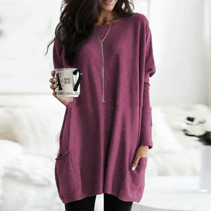 Women Tunic Tops Long Sleeve Crew Neck Casual Loose Fit T Shirts with Pocket