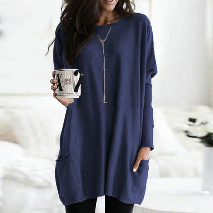 Women Tunic Tops Long Sleeve Crew Neck Casual Loose Fit T Shirts with Pocket