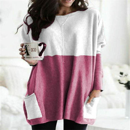 Women Tunic Tops Long Sleeve Crew Neck Casual Loose Fit T Shirts with Pocket 1