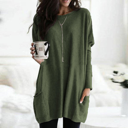 Women Tunic Tops Long Sleeve Crew Neck Casual Loose Fit T Shirts with Pocket