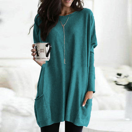 Women Tunic Tops Long Sleeve Crew Neck Casual Loose Fit T Shirts with Pocket