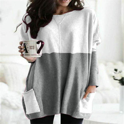 Women Tunic Tops Long Sleeve Crew Neck Casual Loose Fit T Shirts with Pocket 1