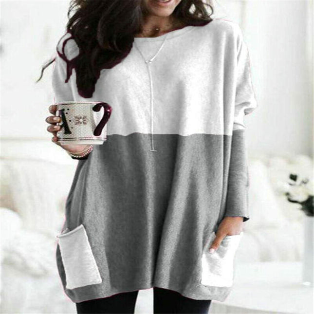 Women Tunic Tops Long Sleeve Crew Neck Casual Loose Fit T Shirts with Pocket 1