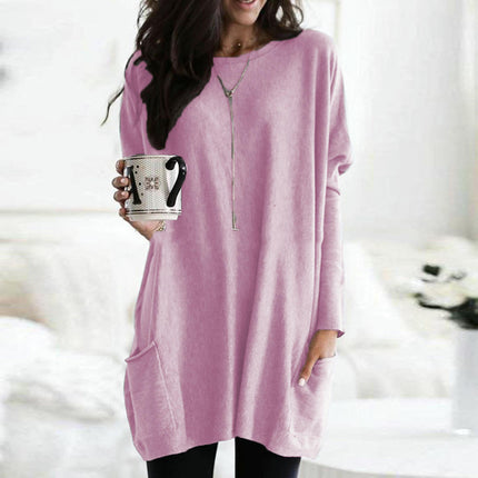 Women Tunic Tops Long Sleeve Crew Neck Casual Loose Fit T Shirts with Pocket