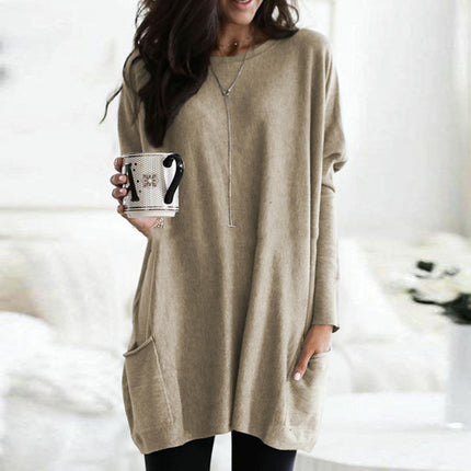 Women Tunic Tops Long Sleeve Crew Neck Casual Loose Fit T Shirts with Pocket