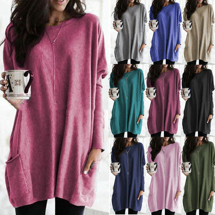 Women Tunic Tops Long Sleeve Crew Neck Casual Loose Fit T Shirts with Pocket