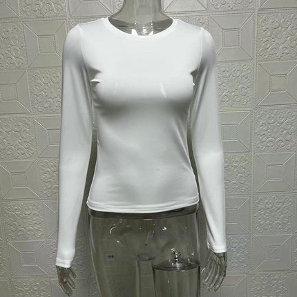 Women's Slim Fit Long Sleeve Crop Tops Solid Color Crew Neck Casual Going Out T Shirt