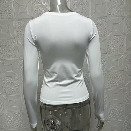 Women's Slim Fit Long Sleeve Crop Tops Solid Color Crew Neck Casual Going Out T Shirt