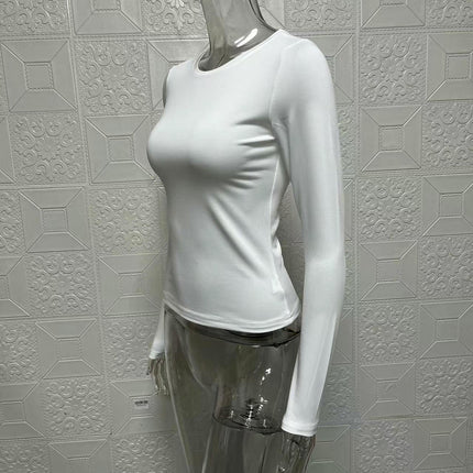 Women's Slim Fit Long Sleeve Crop Tops Solid Color Crew Neck Casual Going Out T Shirt