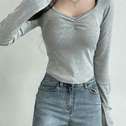Women's Long Sleeve Sweetheart Neck Tops Basic Slim Fit Going Out T Shirts