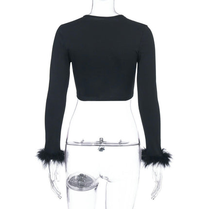 Women Tie Front Crop Top Long Sleeve Deep V Neck Wrap Going Out Tops