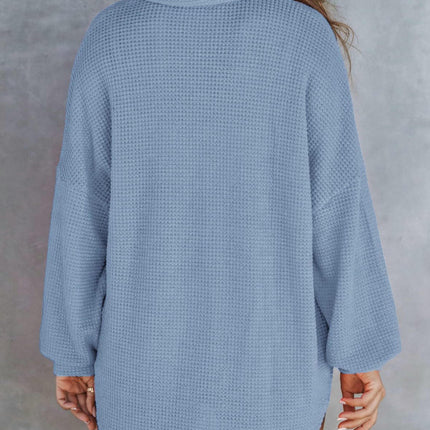 Women Waffle Knit Shirts Long Sleeve Button V Neck Solid Color Casual Tunic Tops