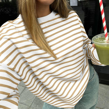Womens Striped Oversized Sweatshirt Long Sleeve Crew Neck Color Block Tunic Tops