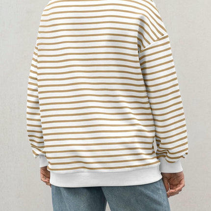Womens Striped Oversized Sweatshirt Long Sleeve Crew Neck Color Block Tunic Tops