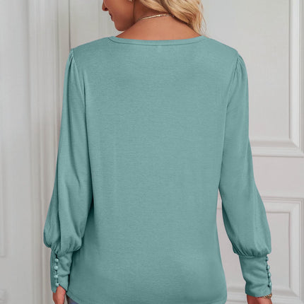 Puff Long Sleeve Shirts for Women Casual Crewneck Solid Color Loose Tunic Tops