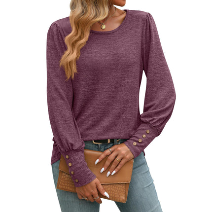 Womens Puff Long Sleeve Casual T Shirt Crewneck Loose Fit Fall Fashion Tunic Tops