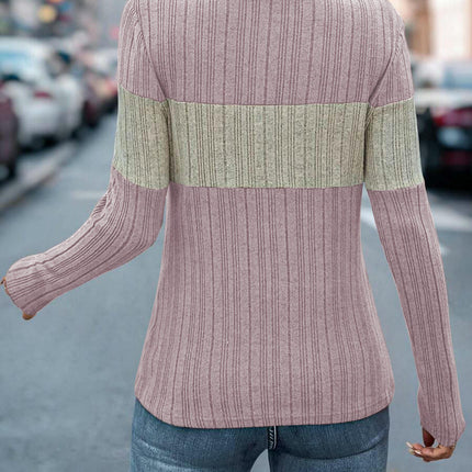 Womens Soft Long Sleeve Crew Neck Shirts Color Block Casual Knitted Pullover Tunic Tops