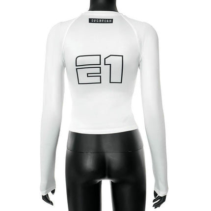 Women's Crew Neck Long Sleeve Basic T Shirts Slim Fitted Graphic Print Crop Top