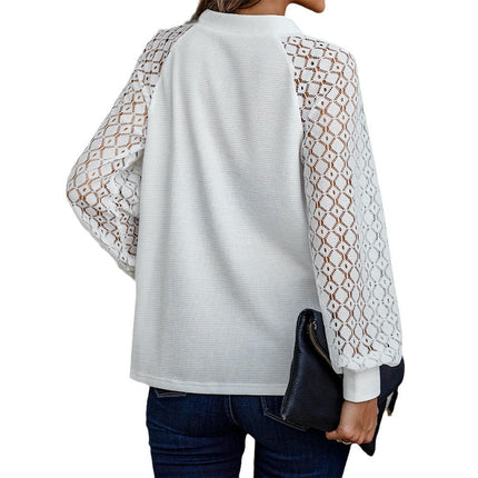 Women's Lace Long Sleeve Shirts V Neck Button Down Casual Tops