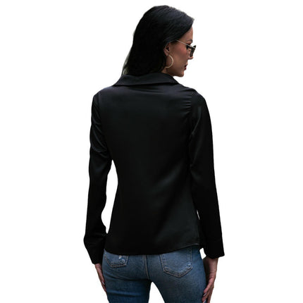 Women's Casual Long Sleeve Tops Twist Front V Neck Collared Shirts
