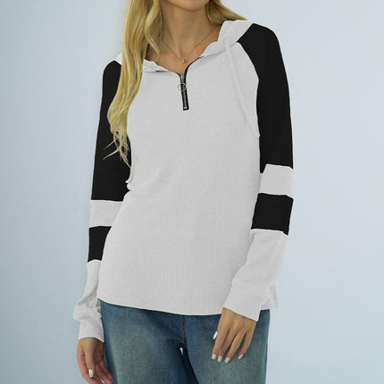 Women's Long Sleeve Sweatshirts Half Zip Loose Color Block Hooded Tops