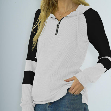 Women's Long Sleeve Sweatshirts Half Zip Loose Color Block Hooded Tops
