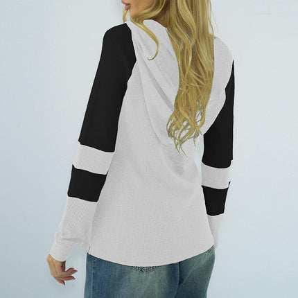 Women's Long Sleeve Sweatshirts Half Zip Loose Color Block Hooded Tops