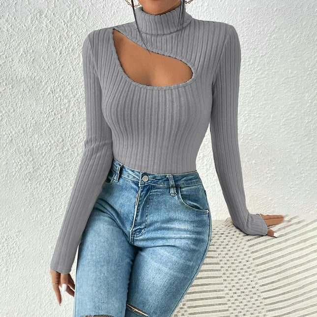 Womens Sweaters Casual Long Sleeve Shirts Turtle Neck Cut Out Slim Fit Knit Tops