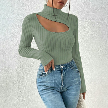 Womens Sweaters Casual Long Sleeve Shirts Turtle Neck Cut Out Slim Fit Knit Tops
