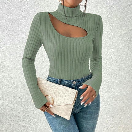 Womens Sweaters Casual Long Sleeve Shirts Turtle Neck Cut Out Slim Fit Knit Tops