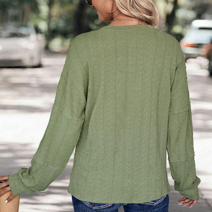 Long Sleeve Henley Shirts Button Casual Crew Neck Loose Tunics Top