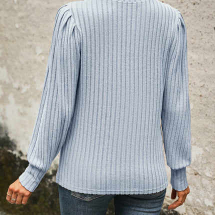 Women's Puff Long Sleeve Shirts Casual Knit Blouses Crew Neck Tunic Tops