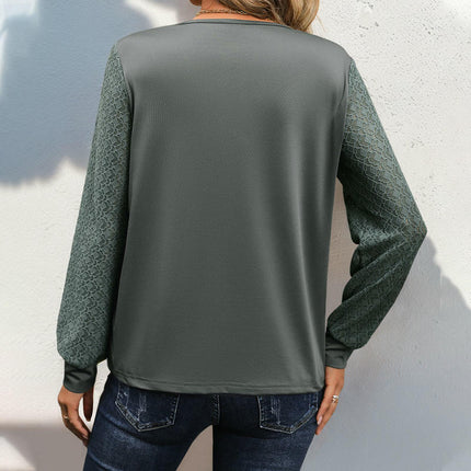 Womens Puff Sleeve Casual V Neck Long Sleeve Shirts Solid Color Tunic Tops