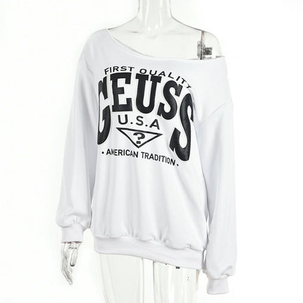 Women's Off-Shoulder Blouses Sweatshirt Long Sleeve Print Loose Tops
