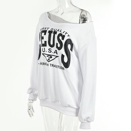 Women's Off-Shoulder Blouses Sweatshirt Long Sleeve Print Loose Tops
