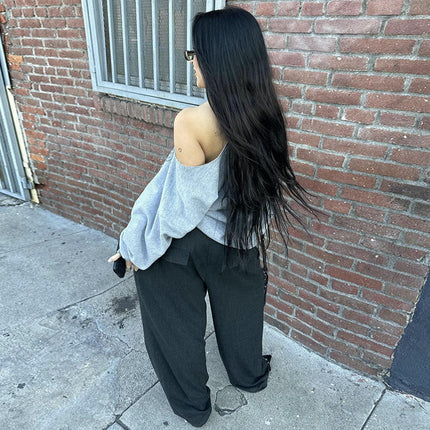 Women's Off Shoulder Long Sleeve Sweatshirt Loose Casual Loose Shirts Tops