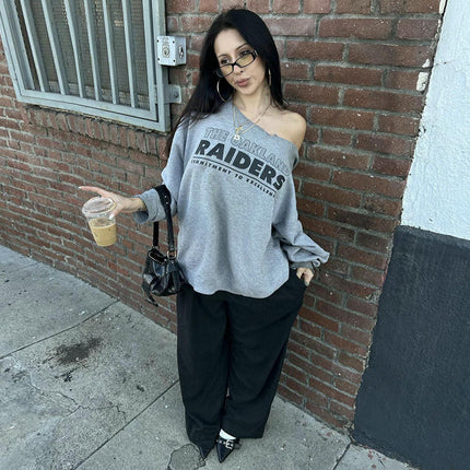 Women's Off Shoulder Long Sleeve Sweatshirt Loose Casual Loose Shirts Tops