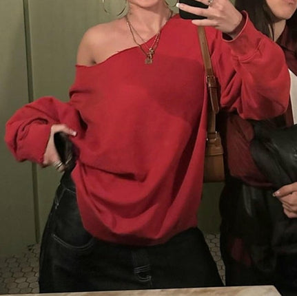 Women Long Sleeve Sweatshirts Off the Shoulder Oversized Pullover Casual Tops