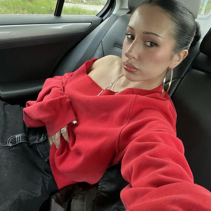 Women Long Sleeve Sweatshirts Off the Shoulder Oversized Pullover Casual Tops