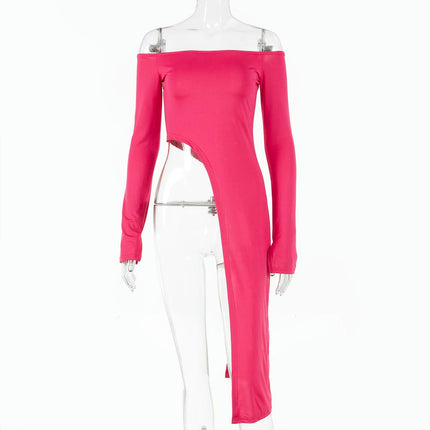 Women's Off Shoulder Top High Low Asymmetrical Hem Long Sleeve Tee