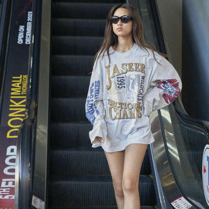 Women's Graphic Crew Neck Tee Shirts Long Sleeve Loose Oversized Tops