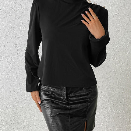 Women's Long Sleeve Slim Fit T-Shirts Casual Mock Neck Ruched Tops