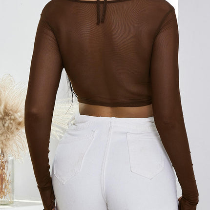 Women's Sexy Mesh Long Sleeve Boned Corset Top Trendy Going Out Bustier Crop Tops