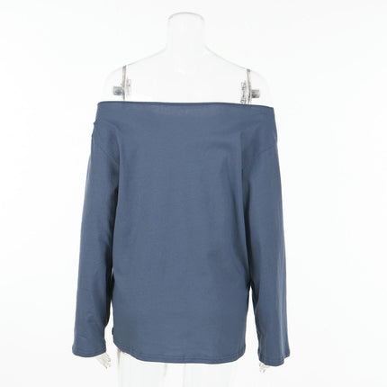 Women's Off Shoulder Long Sleeve Shirt Tops Loose Graphic T-shirt