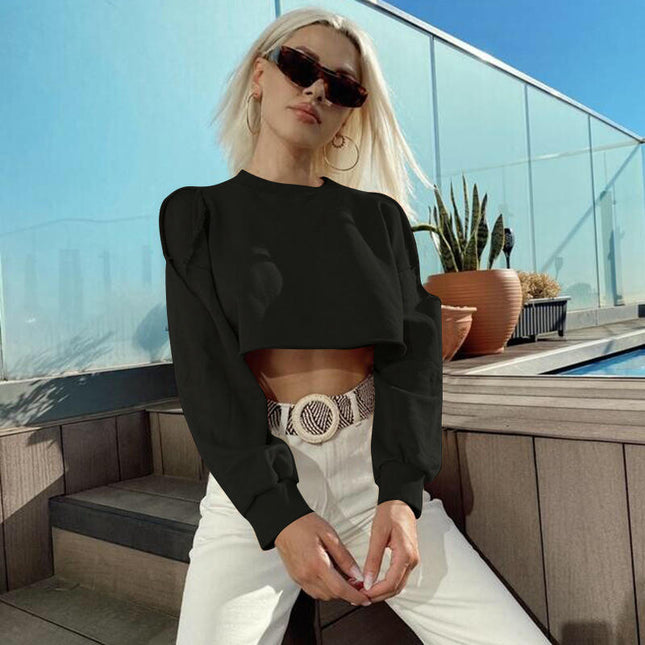 Womens Sweatshirt Long Sleeve Cut Out Cold Shoulder Casual Crewneck Crop Tops