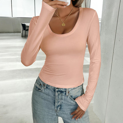 Fall Basic Tops for Women Long Sleeve Scoop Neck Slim Fit T Shirts