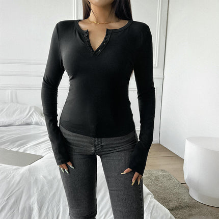 Women's Long Sleeve Henley T Shirts Button Up Slim Fitted Casual Going Out Tops